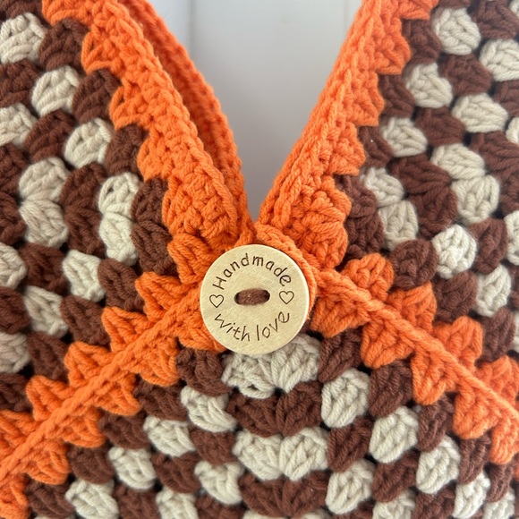 Cute crossbody bag, brown and orange, handmade crochet, new - Picture 3 of 4